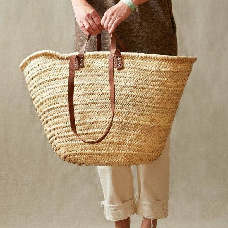 STRAW BAG Handmade with leather French Market Basket