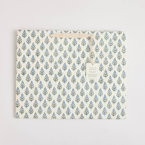 Hand Block Printed Gift Bags (Large) - Blue Stone - Chobham Flowers #