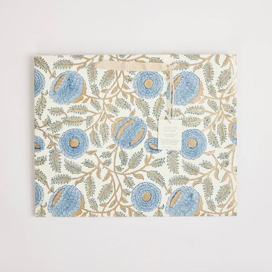 Hand Block Printed Gift Bags (Large) - Blue Stone - Chobham Flowers #