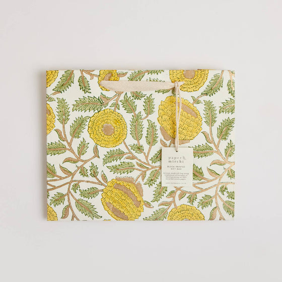 Hand Block Printed Gift Bags (Medium) - Sunshine - Chobham Flowers #