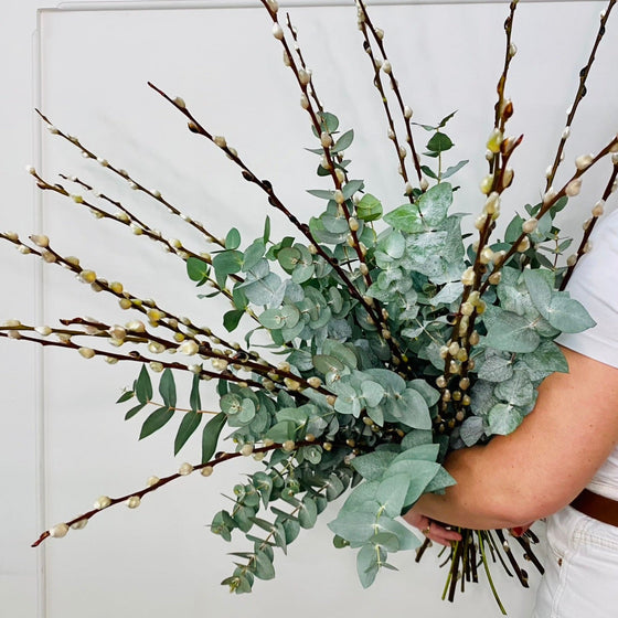 Pussy Willow & Eucalyptus | Handtied Bouquet - Chobham Flowers #Neutral