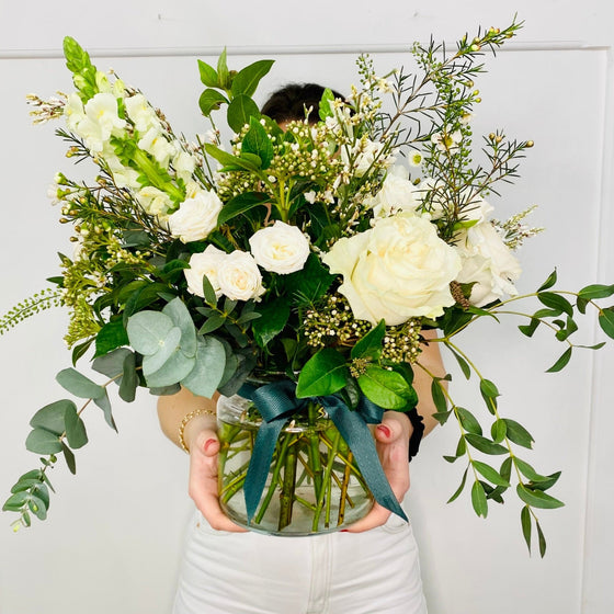 Timeless Elegance | White & Green Vase arrangement - Chobham Flowers #Humble